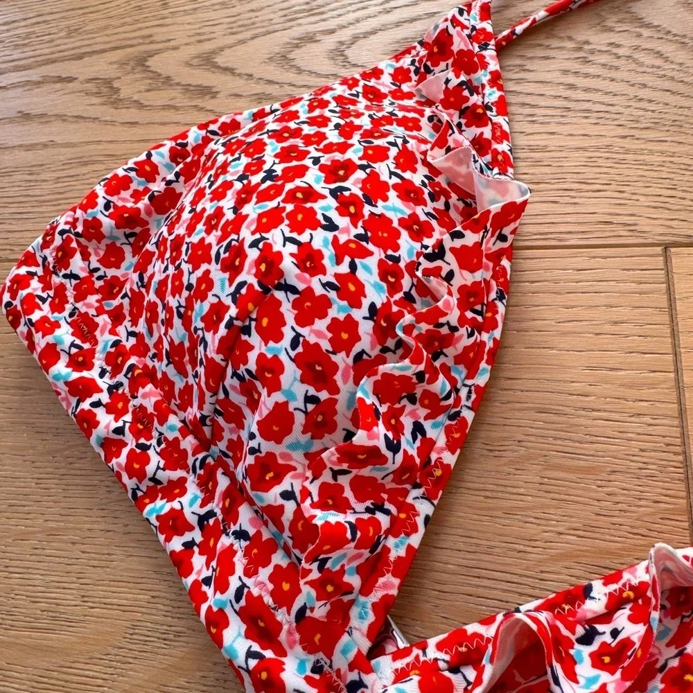 J.Crew Printed French Bikini Top with Ruffles Size Medium